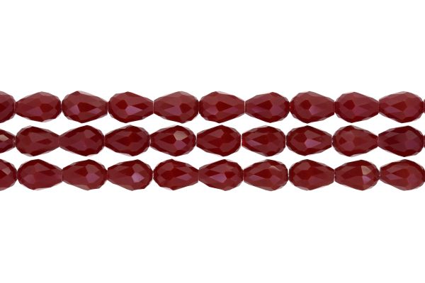 GLASS BEADS - TEARDROP CRYSTALS - 8x12mm - OPAQUE - RED 066 - STRING (60pcs.) Hole-1.5mm
