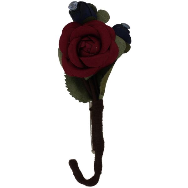 БИЖУТЕРИЯ - БРОШКА HANDMADE - МЕТАЛ И КРИСТАЛИ - РОЗИ В246 - 4.5х11.8см НИКЕЛ-СИНЬО Т.-БОРДО - ПАКЕТ 6 бр.