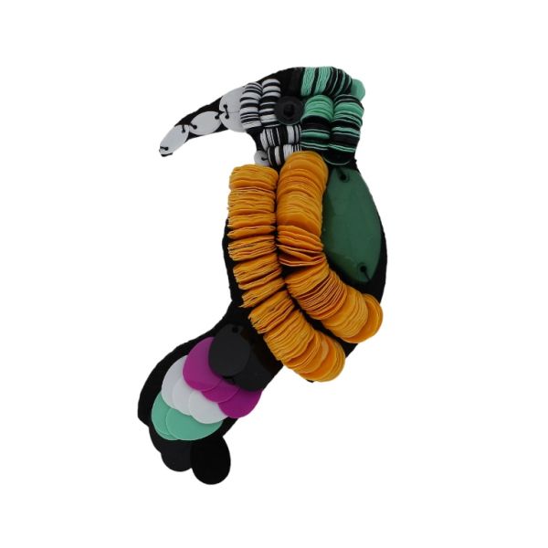 БИЖУТЕРИЯ - БРОШКА HANDMADE - МЕТАЛ И КРИСТАЛИ - ТУКАН В243 - 6.1х9.7см ЗЛАТИСТО-ЧЕРНО-МИКС - 1 бр.