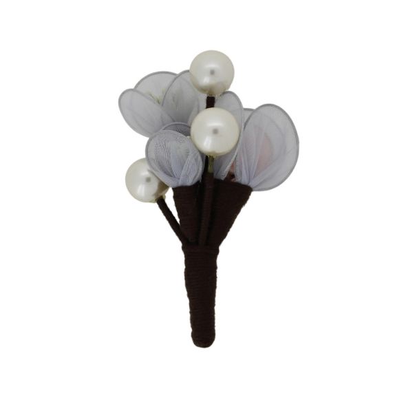 JEWELRY - BROOCH HANDMADE - METAL AND PEARLS - WOOD В245 - 5.2x8.7cm NICKEL-GRAY-PINK - 1pc.