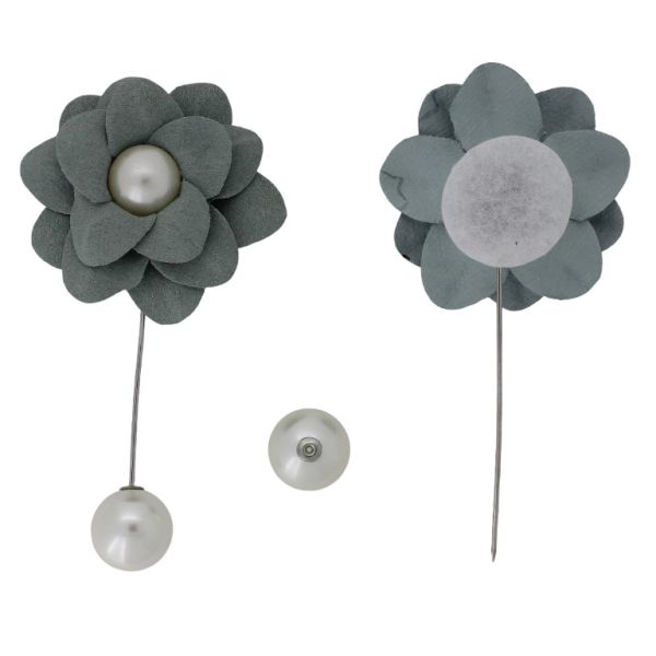 JEWELRY - BROOCH HANDMADE - METAL AND PEARLS - NEEDLE FLOWER В270 - 5.0x9.4cm NICKEL-TURQUOISE (DARK)-ECRU - 1pc.