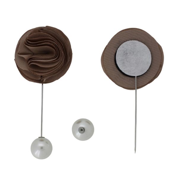 БИЖУТЕРИЯ - БРОШКА HANDMADE - МЕТАЛ И ПЕРЛИ - ИГЛА ЦВЕТЕ В274 - 4.0х9.3см НИКЕЛ-КАФЯВО-ЕКРЮ - ПАКЕТ 6 бр.