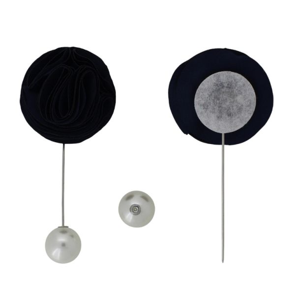 БИЖУТЕРИЯ - БРОШКА HANDMADE - МЕТАЛ И ПЕРЛИ - ИГЛА ЦВЕТЕ В274 - 4.0х9.3см НИКЕЛ-СИНЬО Т.-ЕКРЮ - ПАКЕТ 6 бр.