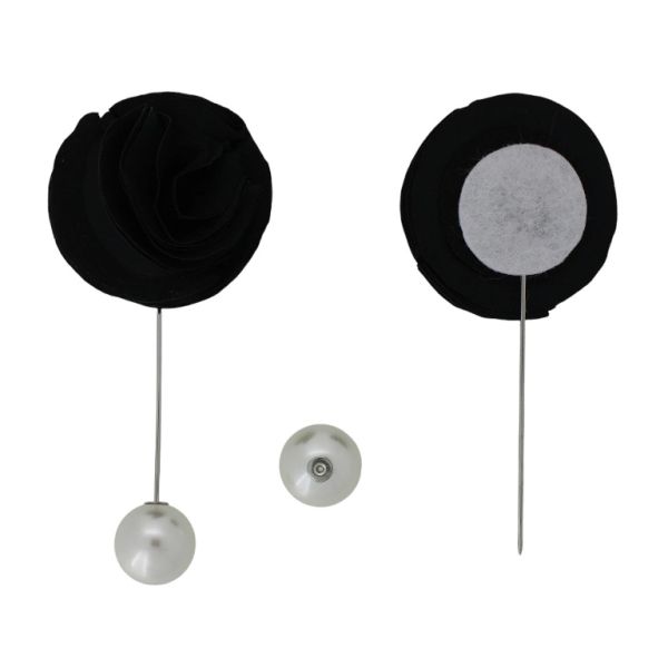 JEWELRY - BROOCH HANDMADE - METAL AND PEARLS - NEEDLE FLOWER В274 - 4.0x9.3cm NICKEL-BLACK-ECRU - 1pc.