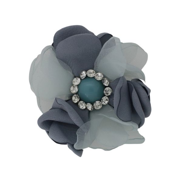 JEWELRY - BROOCH HANDMADE - METAL AND PEARLS - NEEDLE FLOWER В279 - 8.0x8.0cm NICKEL-GRAY-TURQUOISE- 1pc.