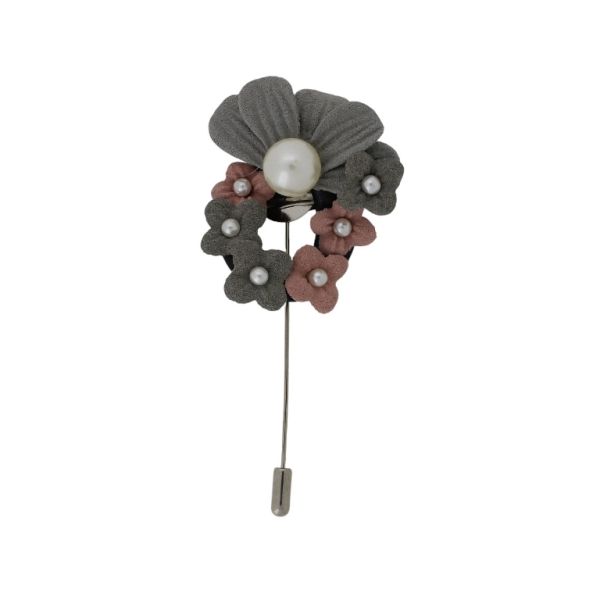 JEWELRY - BROOCH HANDMADE - METAL AND PEARLS - NEEDLE FLOWERS В272 - 3.9x9.0cm NICKEL-POWDER (DARK)-ECRU - 1pc.