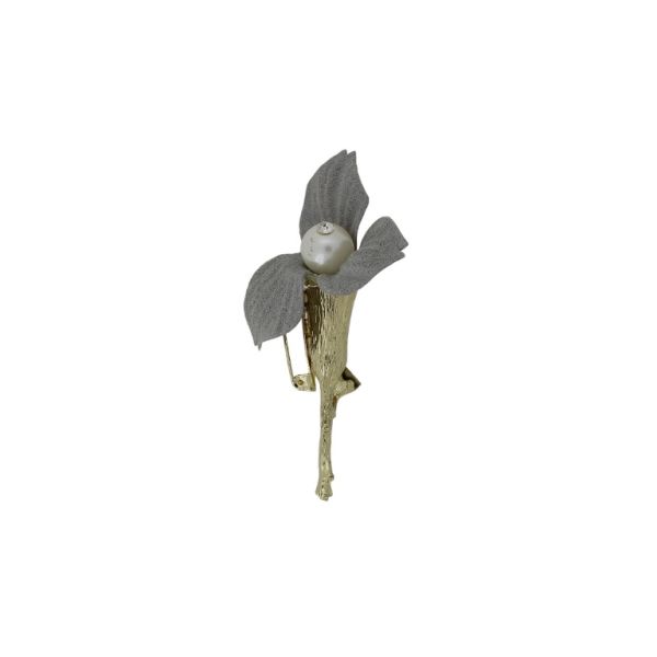 JEWELRY - BROOCH HANDMADE - METAL AND PEARLS - FLOWER В286 - 4.1x5.0cm GOLD-GRAY-WHITE - 1pc.