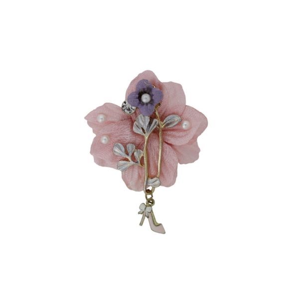 JEWELRY - BROOCH HANDMADE - METAL AND PEARLS - FLOWERS В283 - 5.0x6.8cm GOLD-PINK-PURPLE - 1pc.