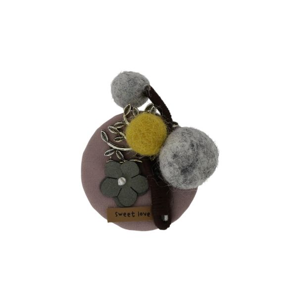 БИЖУТЕРИЯ - БРОШКА HANDMADE - МЕТАЛ И ТЕКСТИЛ - БУКЕТ В253 - 5.0х7.2см НИКЕЛ-ПЕПЕЛ ОТ РОЗИ-ЖЪЛТО - ПАКЕТ 6 бр.