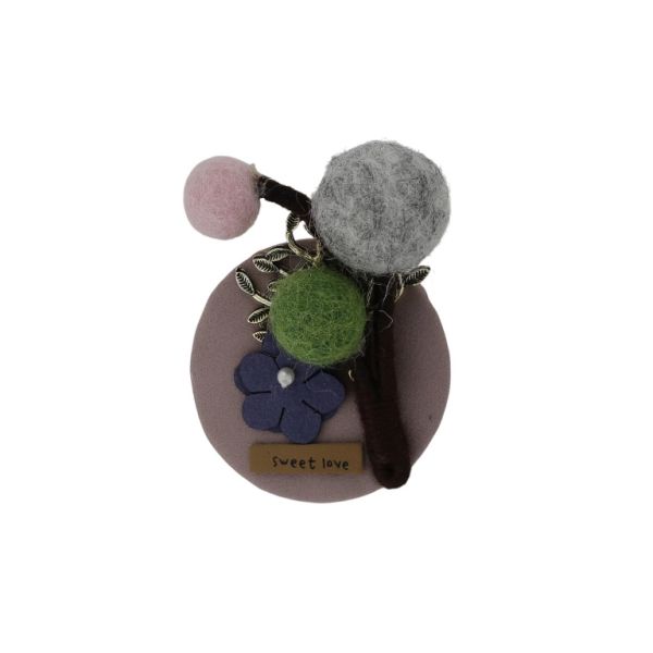 БИЖУТЕРИЯ - БРОШКА HANDMADE - МЕТАЛ И ТЕКСТИЛ - БУКЕТ В253 - 5.0х7.2см НИКЕЛ-ПЕПЕЛ ОТ РОЗИ-ЗЕЛЕНО - ПАКЕТ 6 бр.