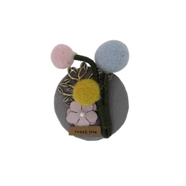 JEWELRY - BROOCH HANDMADE - METAL AND TEXTILE - BOUQUET В253 - 5.0x7.2cm NICKEL-GRAY-BLUE (LIGHT) - 1pc.