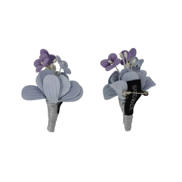 JEWELRY - BROOCH HANDMADE - METAL AND TEXTILE - BOUQUET В282 - 3.6x5.5cm NICKEL-GRAY-PURPLE - 1pc.