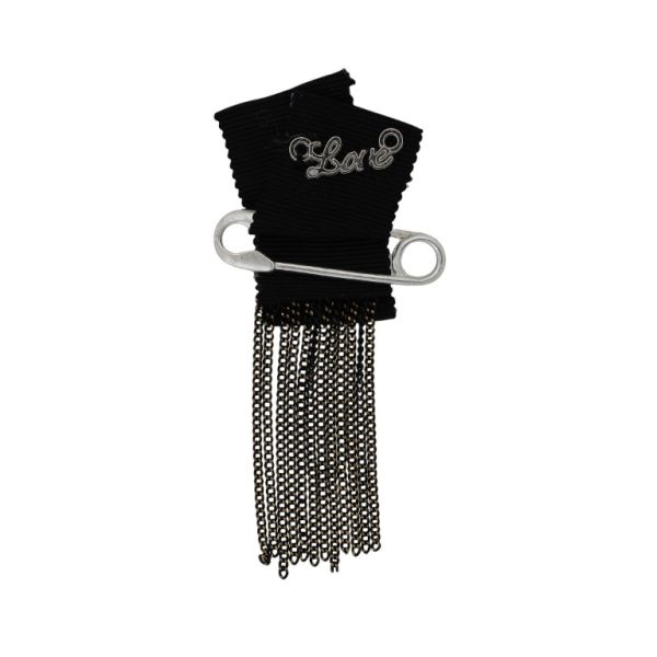 JEWELRY - BROOCH HANDMADE - METAL AND TEXTILE - NEEDLE В263 - 4.5x9.3cm NICKEL-GOLD-BLACK - 1pc.