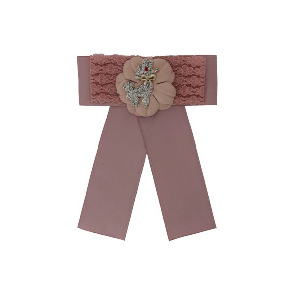 JEWELRY - BROOCH HANDMADE - METAL AND TEXTILE - RIBBON В296 - 10.7x14.0cm NICKEL-ROSE DUST-PINK (LIGHT) - 1pc.