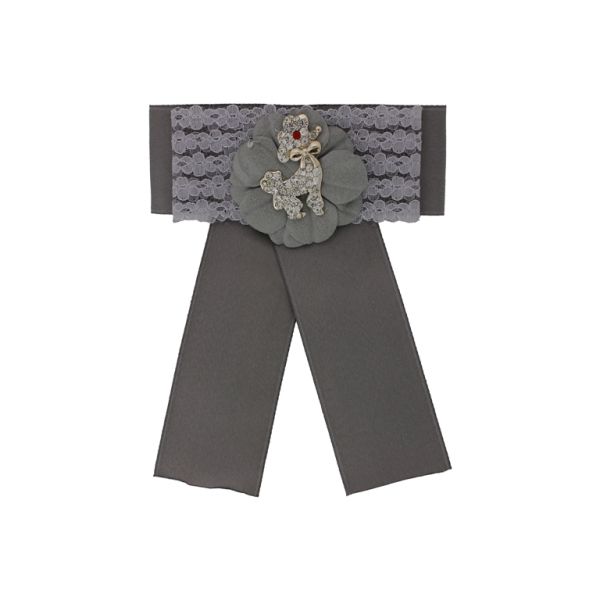 JEWELRY - BROOCH HANDMADE - METAL AND TEXTILE - RIBBON В296 - 10.7x14.0cm NICKEL-GRAY-GRAY (LIGHT) - 1pc.