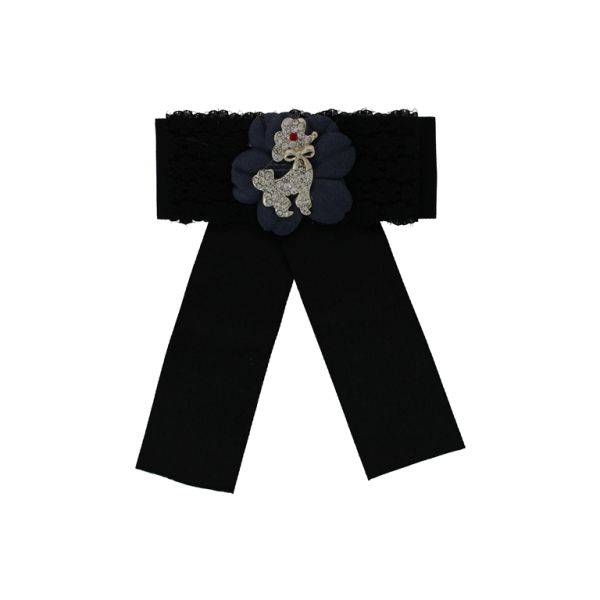 JEWELRY - BROOCH HANDMADE - METAL AND TEXTILE - RIBBON В296 - 10.7x14.0cm NICKEL-BLACK-BLUE (DARK) - 1pc.