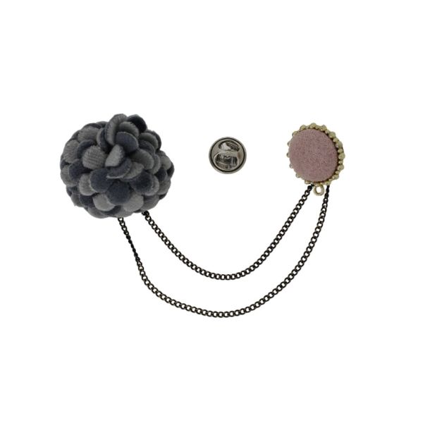 JEWELRY - BROOCH HANDMADE - METAL AND TEXTILE - FLOWER В254 - 3.3x3.3cm NICKEL-GOLD-GRAY - 1pc.