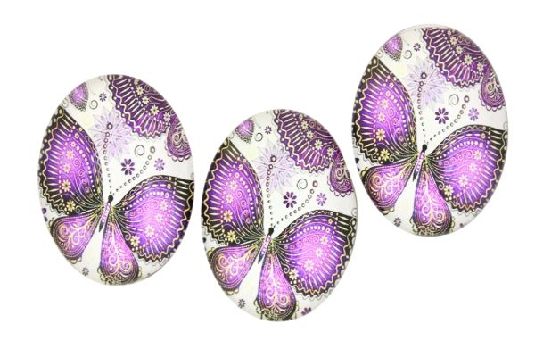 GLASS BEADS - CABOCHONS PATTERN - HALF OVAL ELLIPTIC  30х40mm - BUTTERFLY - PURPLE - PACKAGE 10pcs.