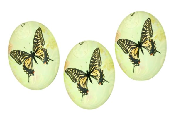 GLASS BEADS - CABOCHONS PATTERN - HALF OVAL ELLIPTIC  30х40mm - BUTTERFLY - SCARCE SWALLOWTAIL - PACKAGE 10pcs.