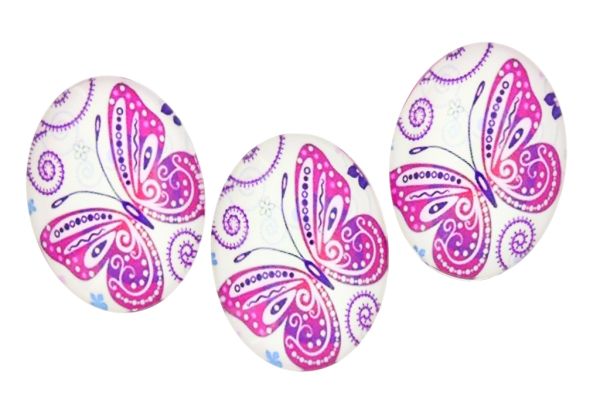 GLASS BEADS - CABOCHONS PATTERN - HALF OVAL ELLIPTIC  30х40mm - BUTTERFLY - PINK - PACKAGE 10pcs.