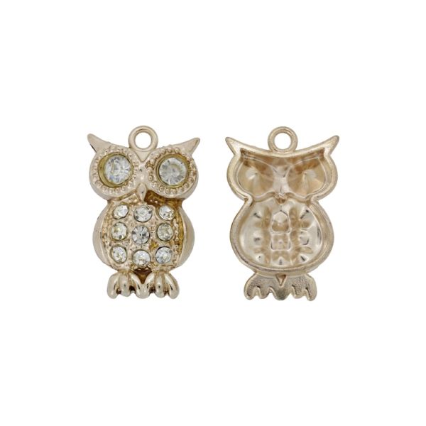 МЕТАЛНИ МЪНИСТА С КРИСТАЛИ - ВИСУЛКА - БУХАЛ 05 - 22х33х6мм ЗЛАТИСТО-БЯЛО - 1 бр. Отвор-2.5мм