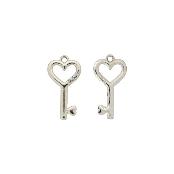 METAL BEADS - RHINESTONE HOLLOW ROUND BEADS - PENDANT - KEY 02 - 16x30x2mm GOLD COLOR-WHITE - 2pcs. Hole-2.0mm