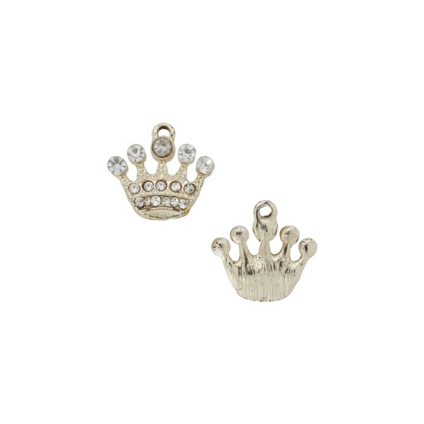 METAL BEADS - RHINESTONE HOLLOW ROUND BEADS - PENDANT - CROWN 01 - 20x19x4mm GOLD COLOR-WHITE - 2pcs. Hole-1.8mm