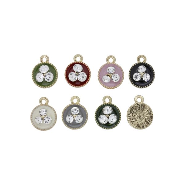 METAL BEADS - RHINESTONE HOLLOW ROUND BEADS - PENDANT - CIRCLE 04 MIX - 12x15x4mm GOLD COLOR AND MIX - PACKAGE 30pcs. Hole-1.6mm