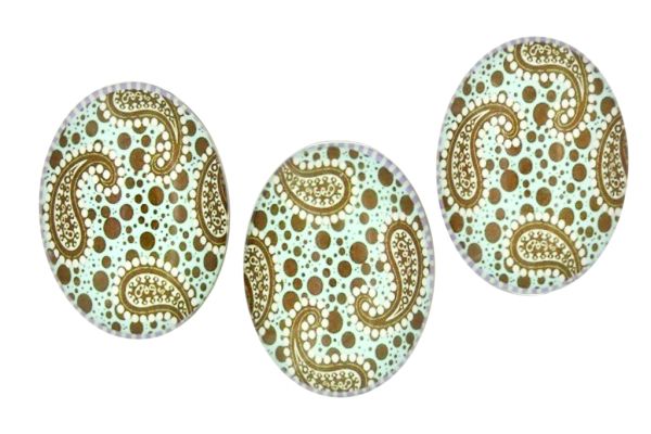 GLASS BEADS - CABOCHONS PATTERN - HALF OVAL ELLIPTIC  30х40mm - FIGURES - BLUE AND BROWN - PACKAGE 10pcs.