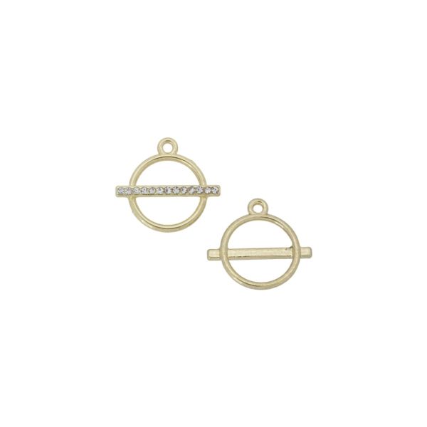 METAL BEADS - RHINESTONE HOLLOW ROUND BEADS - PENDANT - CIRCLE 07 - 19x18x2mm GOLD COLOR-WHITE - 3pcs. Hole-1.6mm