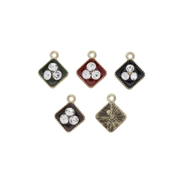 METAL BEADS - RHINESTONE HOLLOW ROUND BEADS - PENDANT - RHOMBUS 01 - 14x17x4mm GOLD COLOR-WHITE - PACKAGE 30pcs. Hole-1.6mm