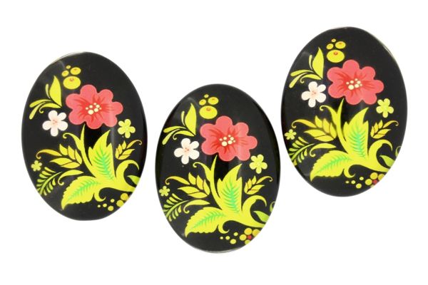 GLASS BEADS - CABOCHONS PATTERN - HALF OVAL ELLIPTIC  30х40mm - FLOWERS - MIX 03 - PACKAGE 10pcs.