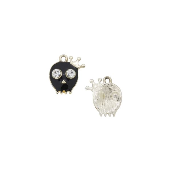 METAL BEADS - RHINESTONE HOLLOW ROUND BEADS - PENDANT - SKULL 01 CROWN - 18x20x4mm GOLD COLOR-BLACK-WHITE - PACKAGE 30pcs. Hole-1.8mm