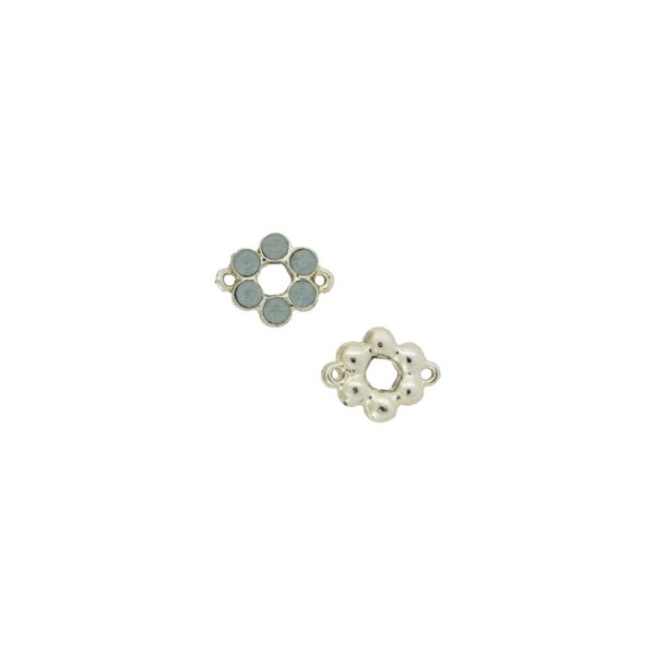 METAL BEADS - RHINESTONE HOLLOW ROUND BEADS - CONNECTING ELEMENT WITH 2 RINGS - FLOWER 05 - 14x12x3mm GOLD COLOR AND BLUE (LIGHT) - PACKAGE 30pcs. Hole-1.2mm