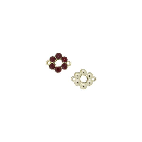 METAL BEADS - RHINESTONE HOLLOW ROUND BEADS - CONNECTING ELEMENT WITH 2 RINGS - FLOWER 05 - 14x12x3mm GOLD COLOR AND RED (DARK) - 3pcs. Hole-1.2mm