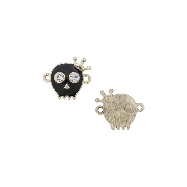METAL BEADS - RHINESTONE HOLLOW ROUND BEADS - CONNECTING ELEMENT WITH 2 RINGS - SKULL 01 CROWN - 21x19x4mm GOLD COLOR-BLACK-WHITE - 3pcs. Hole-1.8mm