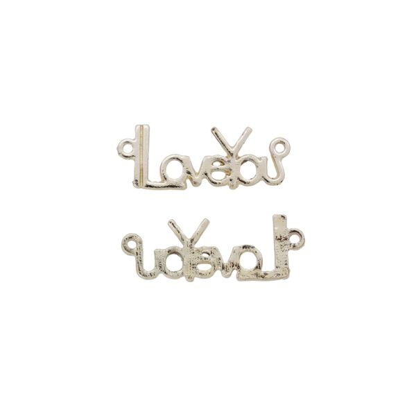 METAL BEADS - CONNECTING ELEMENT - 2 RINGS - INSCRIPTIONS 02 LOVE YOU - 25x9x1.4mm GOLD - PACKAGE 30pcs. Hole-1.2mm