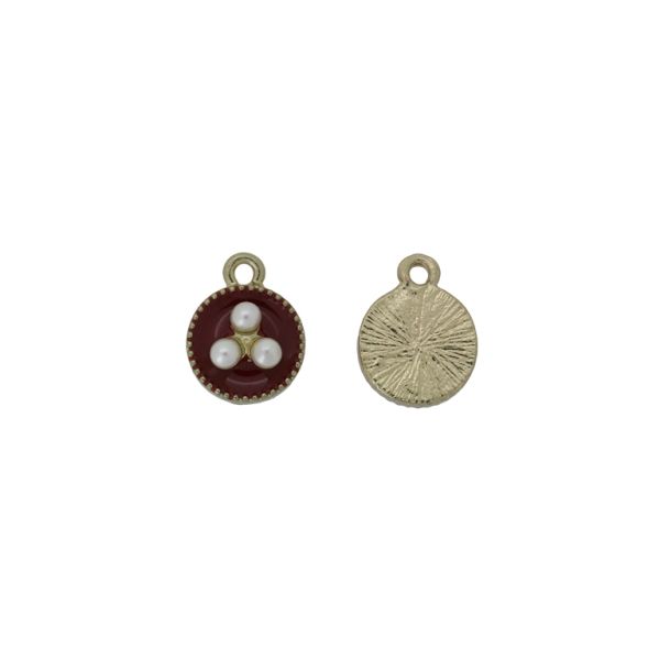 METAL BEADS WITH ENAMEL - PENDANT - CIRCLE 06 PEARLS - 12x15x5mm GOLD-RED (DARK)-WHITE - PACKAGE 40pcs. Hole-1.6mm