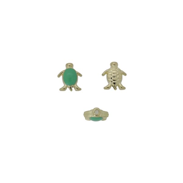 METAL BEADS WITH ENAMEL - TURTLE 06 - 10x9x4mm GOLD-TURQUOISE (LIGHT) - PACKAGE 100pcs. Hole-1.2mm