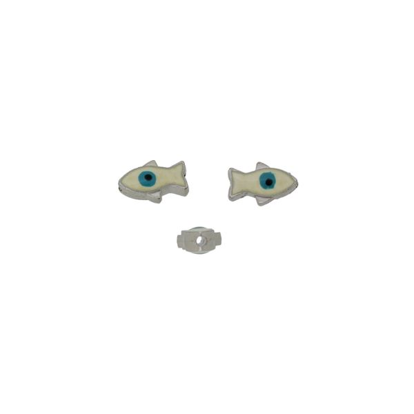 METAL BEADS WITH ENAMEL - FISH 03 EYE - 11x7x4mm NICKEL-ECRU-TURQUOISE - PACKAGE 100pcs. Hole-1.2mm