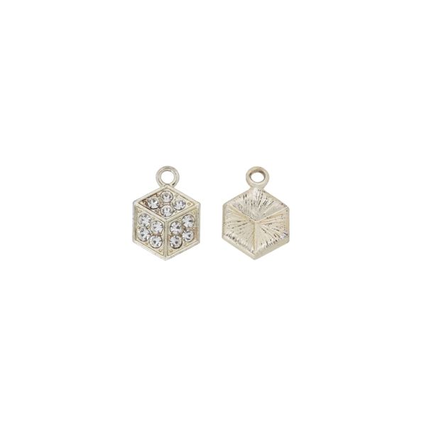 METAL BEADS - RHINESTONE HOLLOW ROUND BEADS - PENDANT - CUBE 01 - 13x19x2mm GOLD COLOR (LIGHT)-WHITE - SECOND-RATE - PACKAGE 50pcs. Hole-2.0mm