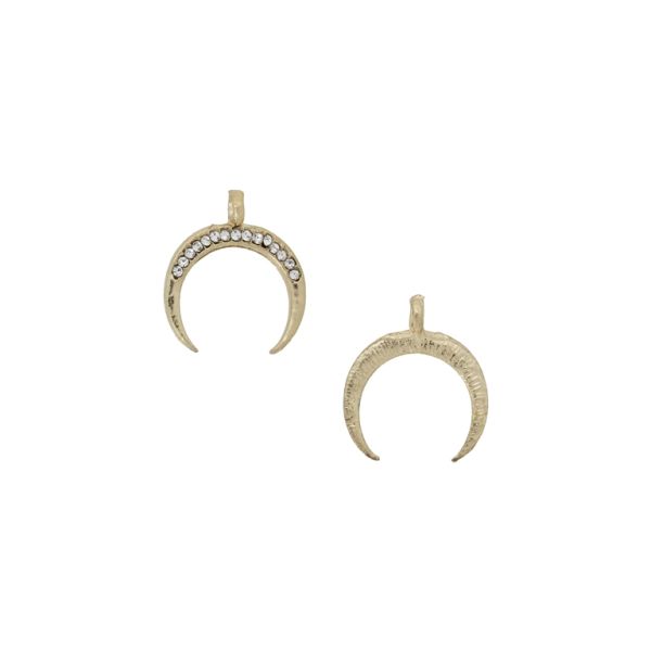 METAL BEADS - RHINESTONE HOLLOW ROUND BEADS - PENDANT - MOON 05 - 18x21x2mm GOLD COLOR-WHITE - PACKAGE 80pcs. Hole-2.0mm