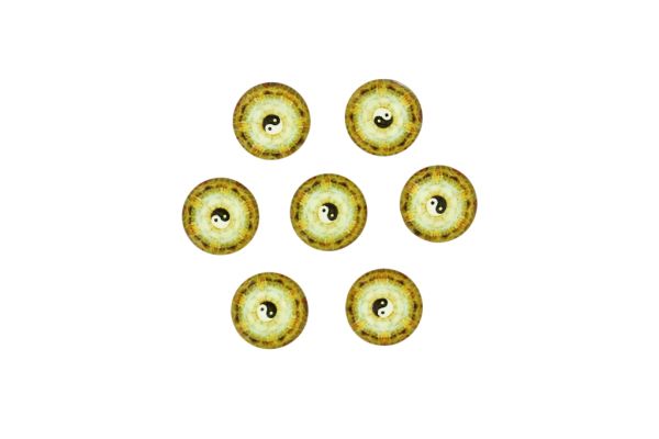 GLASS BEADS - CABOCHONS PATTERN - HALF ROUND 12mm - YIN AND YANG - YELLOW - PACKAGE 25pcs.