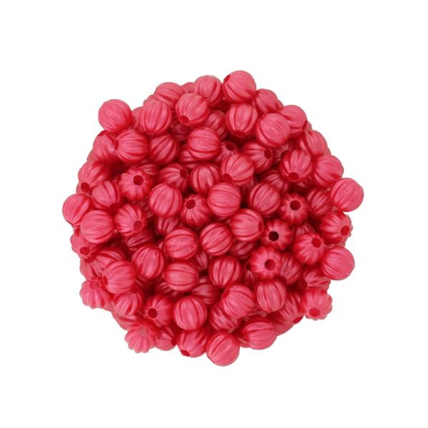 ACRYLIC IMITATION PLASTIC PEARLS EMBOSSED - BALL RELIEF STRIPE 02 - 6mm RED - 50g Hole-1.8mm (470pcs.)