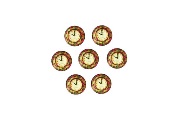 GLASS BEADS - CABOCHONS PATTERN - HALF ROUND 12mm - CLOCK - PACKAGE 25pcs.