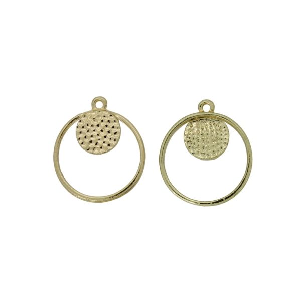 METAL BEADS WITH GLOSS - PENDANT - CIRCLE 21 - 23x27x3mm GOLD - PACKAGE 100g 38pcs. Hole-1.7mm