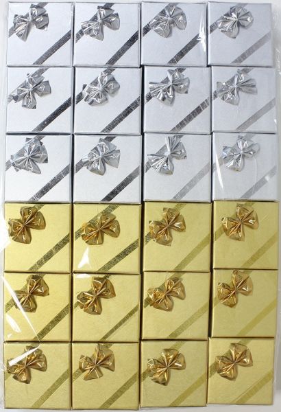 RING BOX - 5.5x5.5x2.5cm - RIBBON 01 - GOLD AND SILVER - PACKAGE 24pcs.