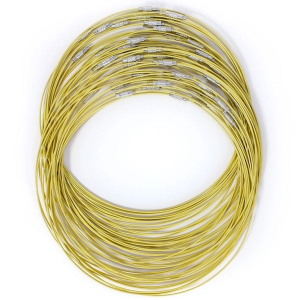 STRING WITH CLASP - STEEL CORD 1mm - NECKLACE - 145mm YELLOW 25 - 5pcs.