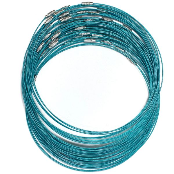 STRING WITH CLASP - STEEL CORD 1mm - NECKLACE - 145mm TURQUOISE (LIGHT) 09 - 5pcs.