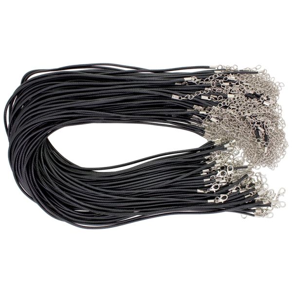 NECKLACE WITH CLASP - POLYESTER THREAD 2.0mm - NECKLACE - 45+5cm BLACK F052 - 10pcs.